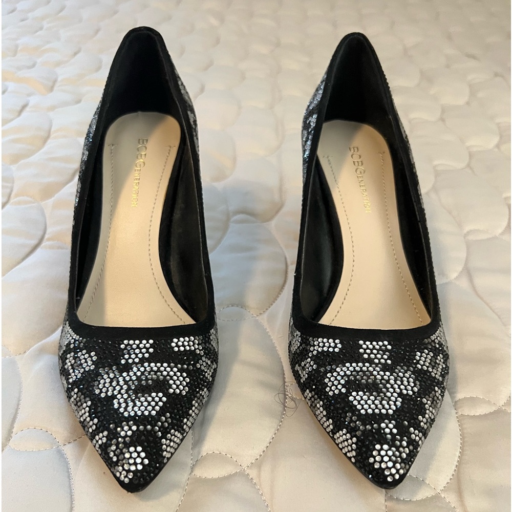 BCBGENERATION Rhinestone Camo Heels